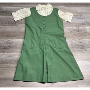 Vintage 60s 70s Girl Scouts Uniform 3 Piece‎ Green Dress Pants Shirt Size 14/16